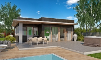 Modern small family house project with a flat roof for a narrow plot. A Velux skylight illuminates the hallway.